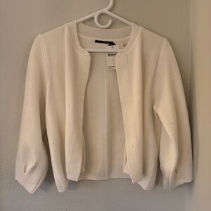Tahiti 3/4 sleeve white tailored cardigan cropped. New with tags
